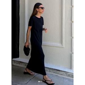 Jenni Kayne 100% Linen Maxi T-Shirt Dress $275 Crewneck Minimalist Black NWT XS